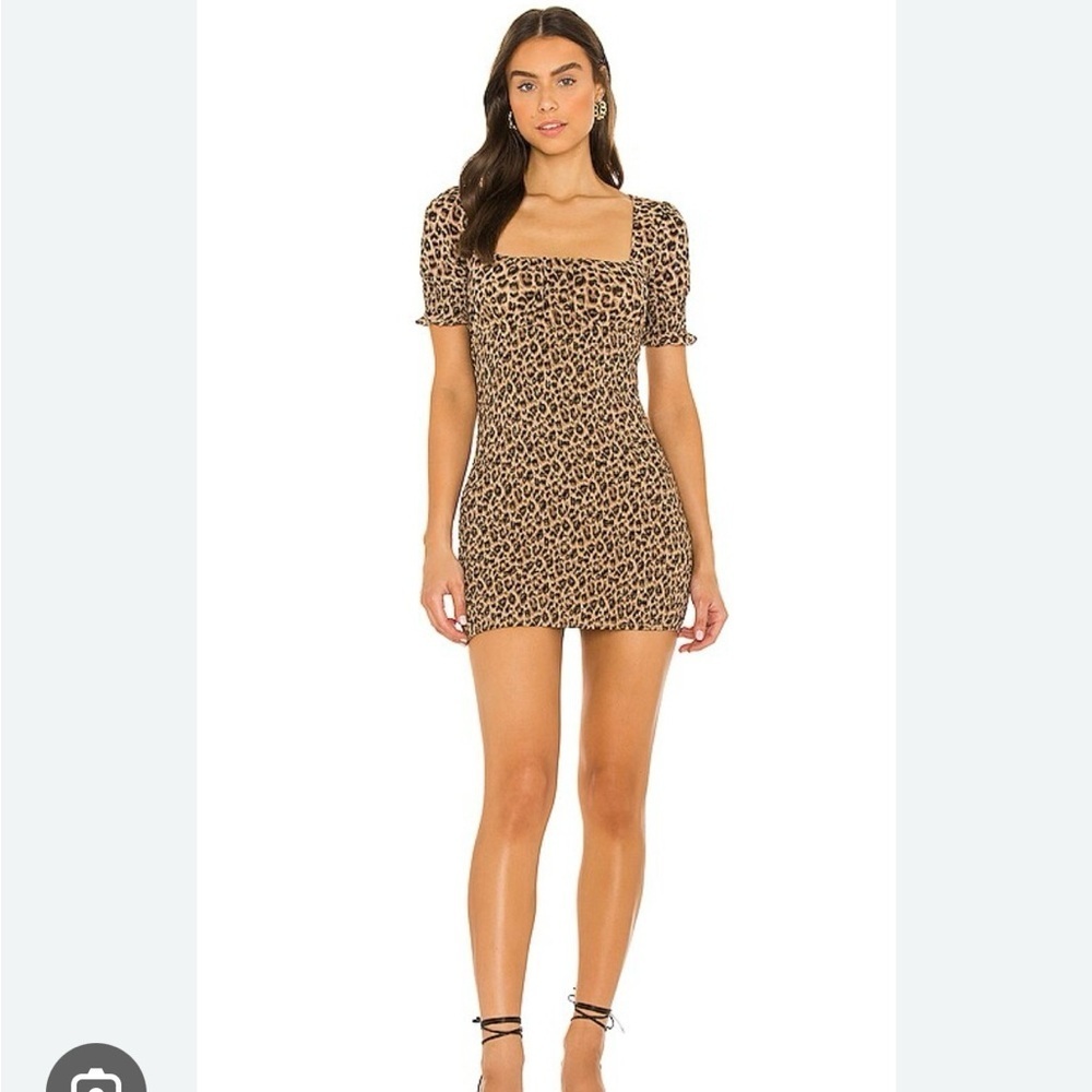 Lexi Smocked Mini Dress Majorelle Leopard Print Size Medium